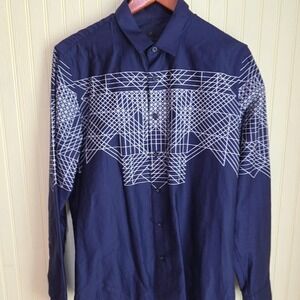 Topman Shirt Mens Medium Blue Geometric Long Sleeve Button Up Print Casual